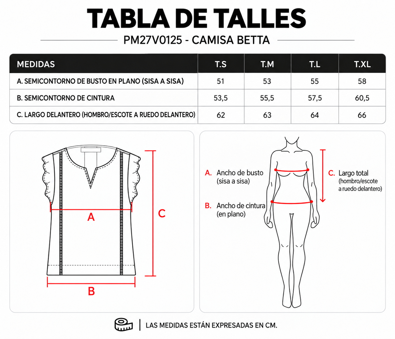 Tabla de talles Camisas ParteMia